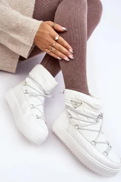 Damskie Śniegowce Na Platformie Z Wiązaniem Białe Fleure