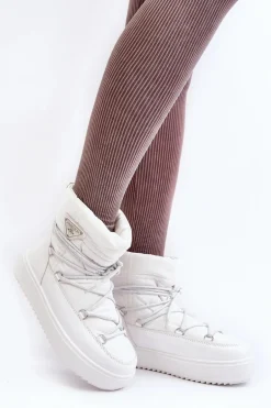 Damskie Śniegowce Na Platformie Z Wiązaniem Białe Fleure