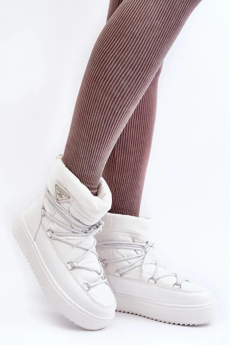 Damskie Śniegowce Na Platformie Z Wiązaniem Białe Fleure