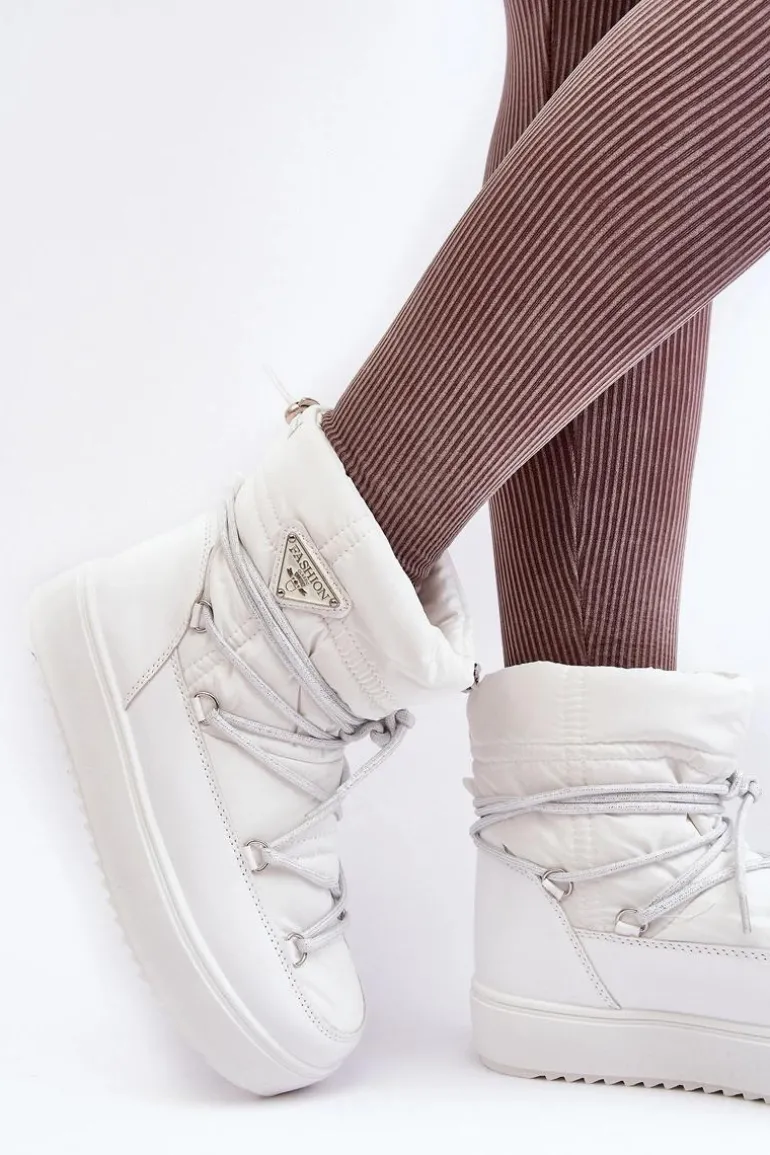 Damskie Śniegowce Na Platformie Z Wiązaniem Białe Fleure