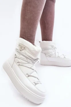 Damskie Śniegowce Na Platformie Z Wiązaniem Białe Fleure