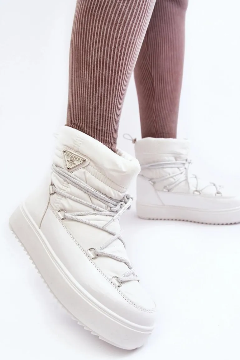 Damskie Śniegowce Na Platformie Z Wiązaniem Białe Fleure