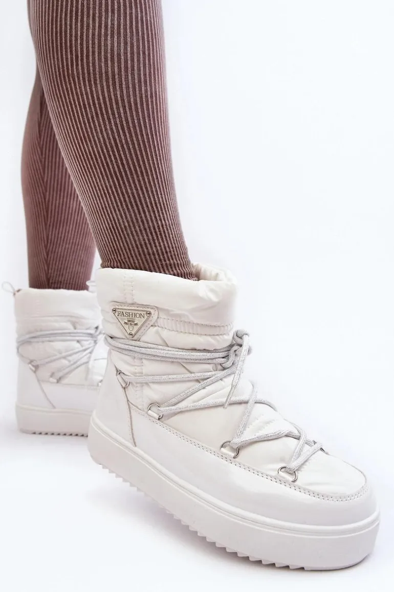 Damskie Śniegowce Na Platformie Z Wiązaniem Białe Fleure