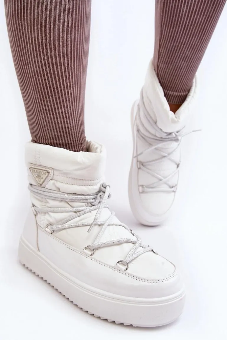Damskie Śniegowce Na Platformie Z Wiązaniem Białe Fleure