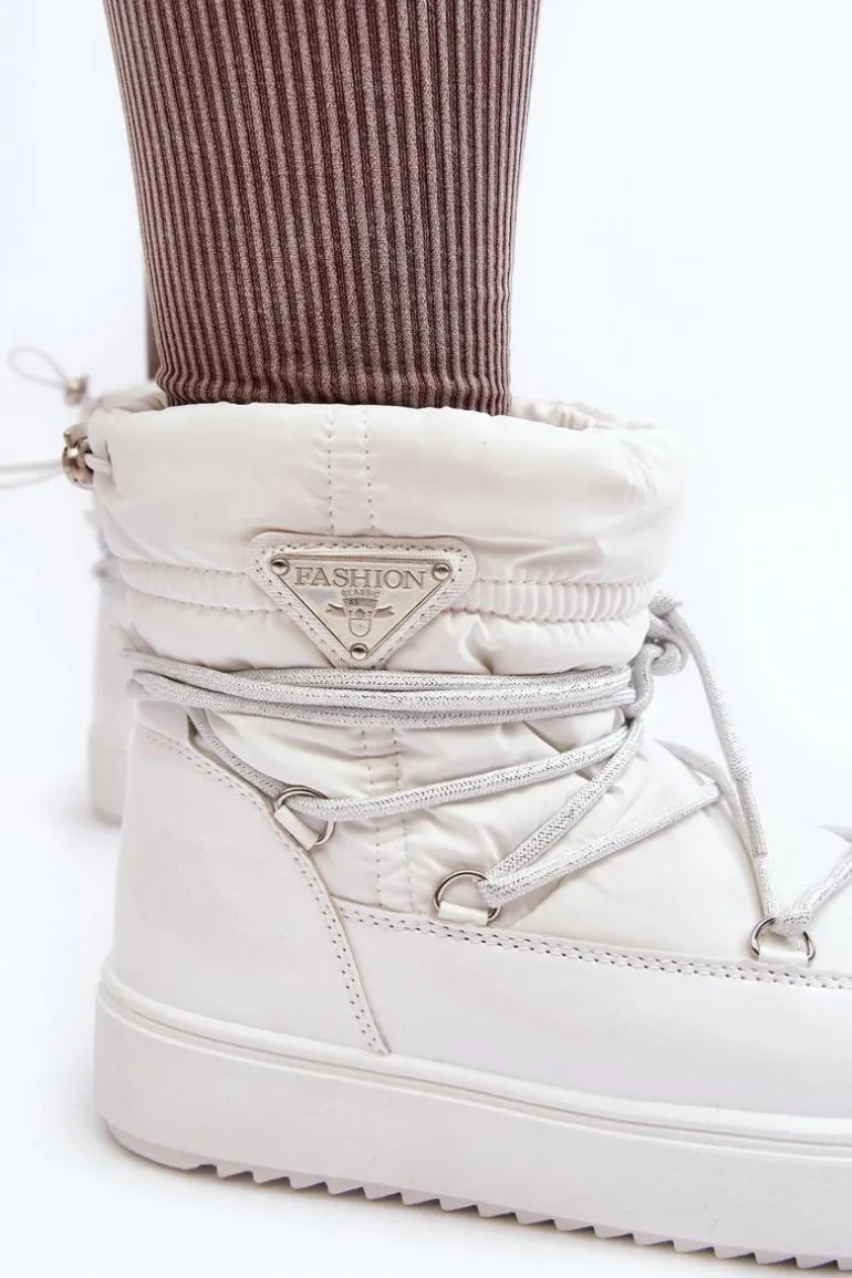 Damskie Śniegowce Na Platformie Z Wiązaniem Białe Fleure