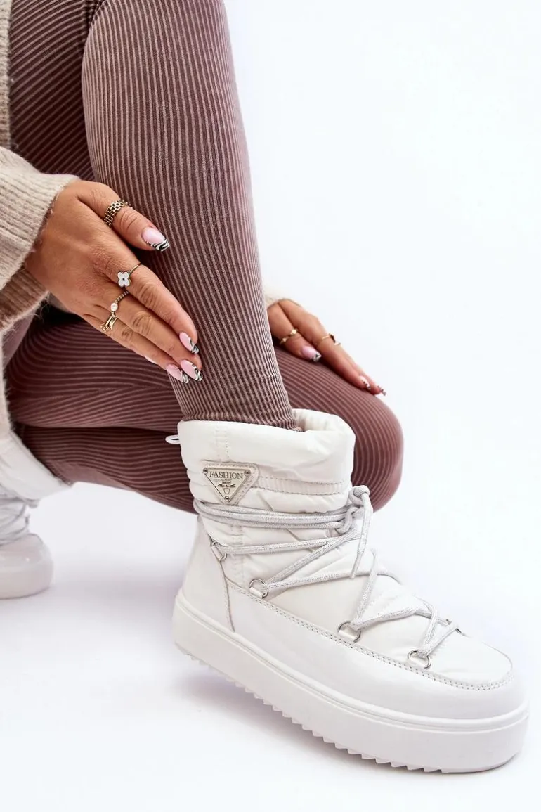 Damskie Śniegowce Na Platformie Z Wiązaniem Białe Fleure