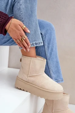 Damskie Śniegowce Na Platformie Jasnobeżowe Leanara