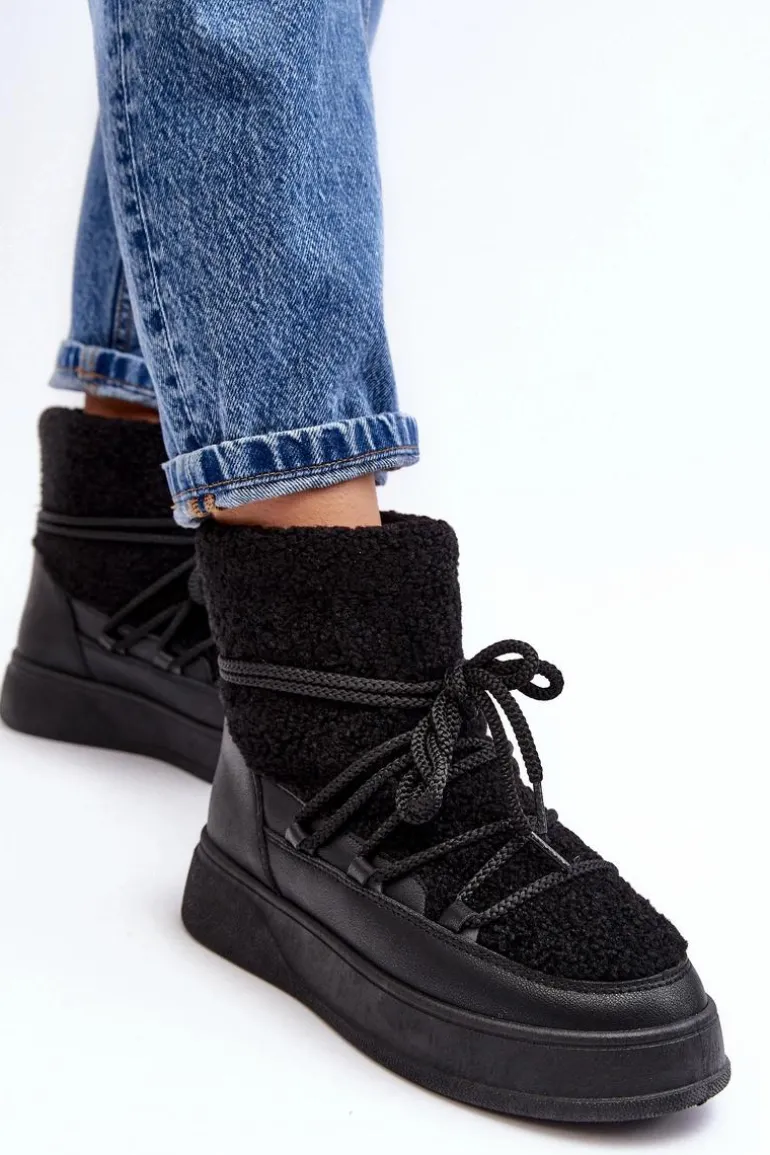 Damskie Śniegowce Na Platformie Czarne Ahatissa