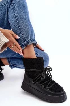 Damskie Śniegowce Na Platformie Czarne Ahatissa