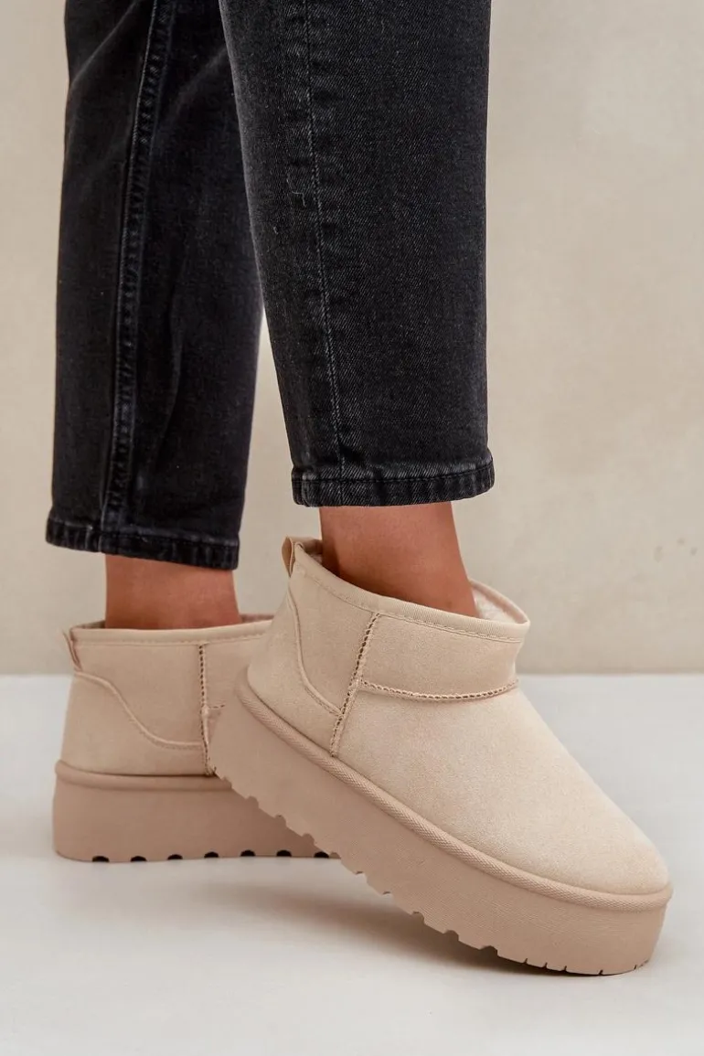 Damskie Śniegowce Na Platformie Jasnobeżowe Ninala