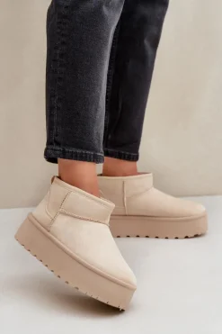 Damskie Śniegowce Na Platformie Jasnobeżowe Ninala