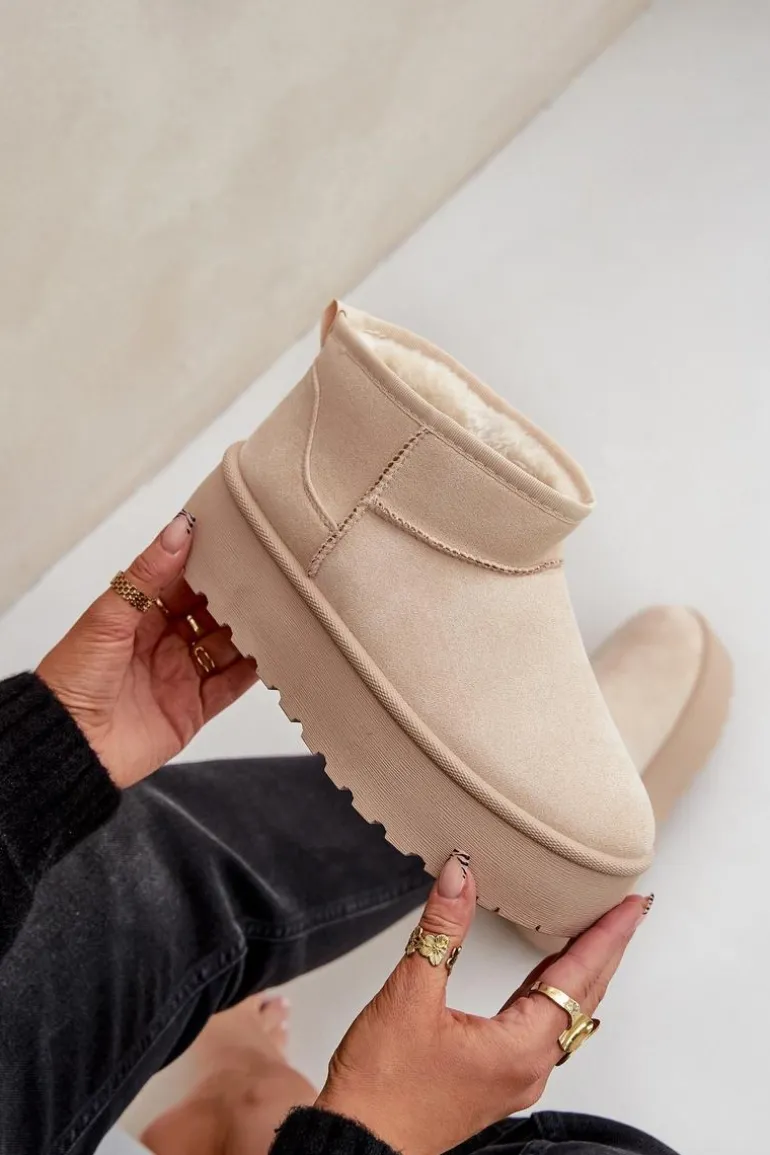 Damskie Śniegowce Na Platformie Jasnobeżowe Ninala