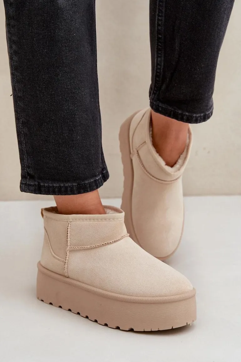 Damskie Śniegowce Na Platformie Jasnobeżowe Ninala