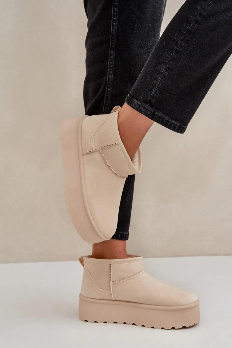 Damskie Śniegowce Na Platformie Jasnobeżowe Ninala