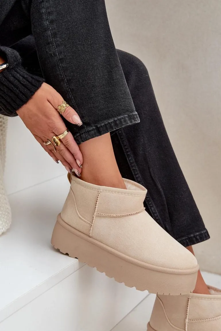 Damskie Śniegowce Na Platformie Jasnobeżowe Ninala