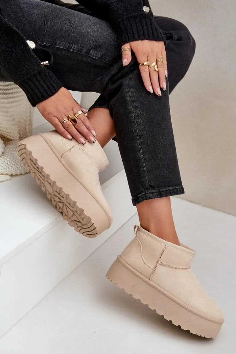 Damskie Śniegowce Na Platformie Jasnobeżowe Ninala