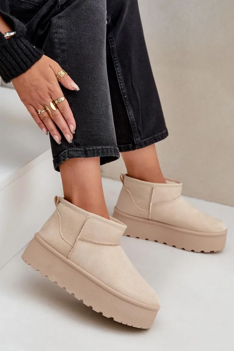 Damskie Śniegowce Na Platformie Jasnobeżowe Ninala