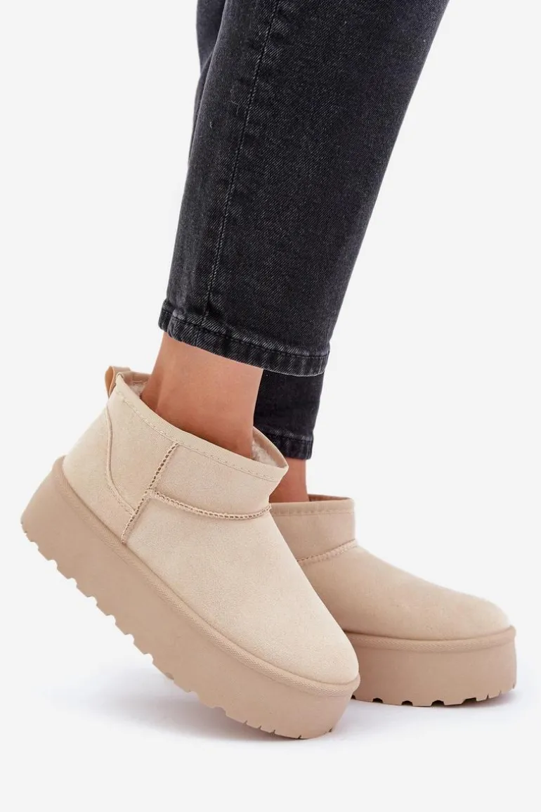 Damskie Śniegowce Na Platformie Jasnobeżowe Ninala