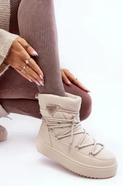 Damskie Śniegowce Na Platformie Z Wiązaniem Beżowe Fleure