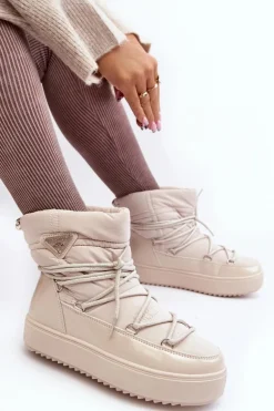 Damskie Śniegowce Na Platformie Z Wiązaniem Beżowe Fleure