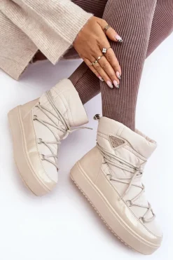 Damskie Śniegowce Na Platformie Z Wiązaniem Beżowe Fleure