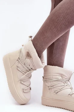 Damskie Śniegowce Na Platformie Z Wiązaniem Beżowe Fleure