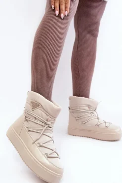 Damskie Śniegowce Na Platformie Z Wiązaniem Beżowe Fleure