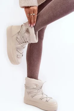 Damskie Śniegowce Na Platformie Z Wiązaniem Beżowe Fleure