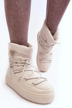 Damskie Śniegowce Na Platformie Z Wiązaniem Beżowe Fleure
