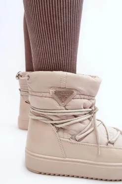 Damskie Śniegowce Na Platformie Z Wiązaniem Beżowe Fleure