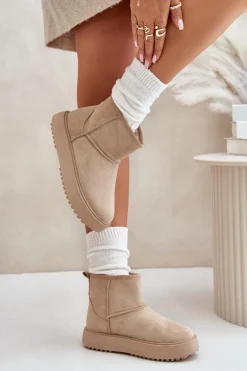 Damskie Śniegowce Na Platformie Z Eko Zamszu Beżowe Atteria