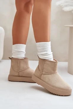 Damskie Śniegowce Na Platformie Z Eko Zamszu Beżowe Atteria