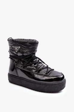 Damskie Śniegowce Na Platformie Z Wiązaniem Czarne Fleure