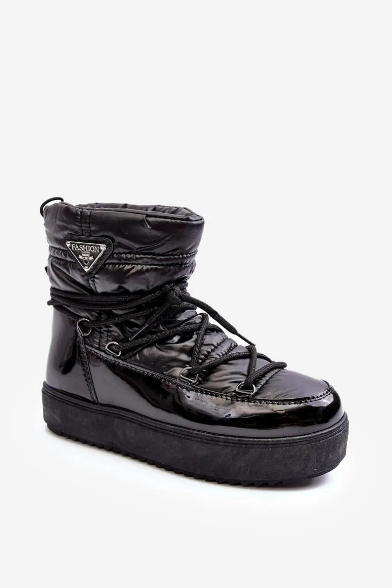 Damskie Śniegowce Na Platformie Z Wiązaniem Czarne Fleure