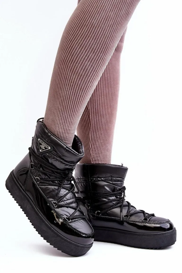 Damskie Śniegowce Na Platformie Z Wiązaniem Czarne Fleure