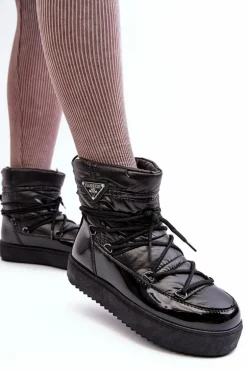 Damskie Śniegowce Na Platformie Z Wiązaniem Czarne Fleure