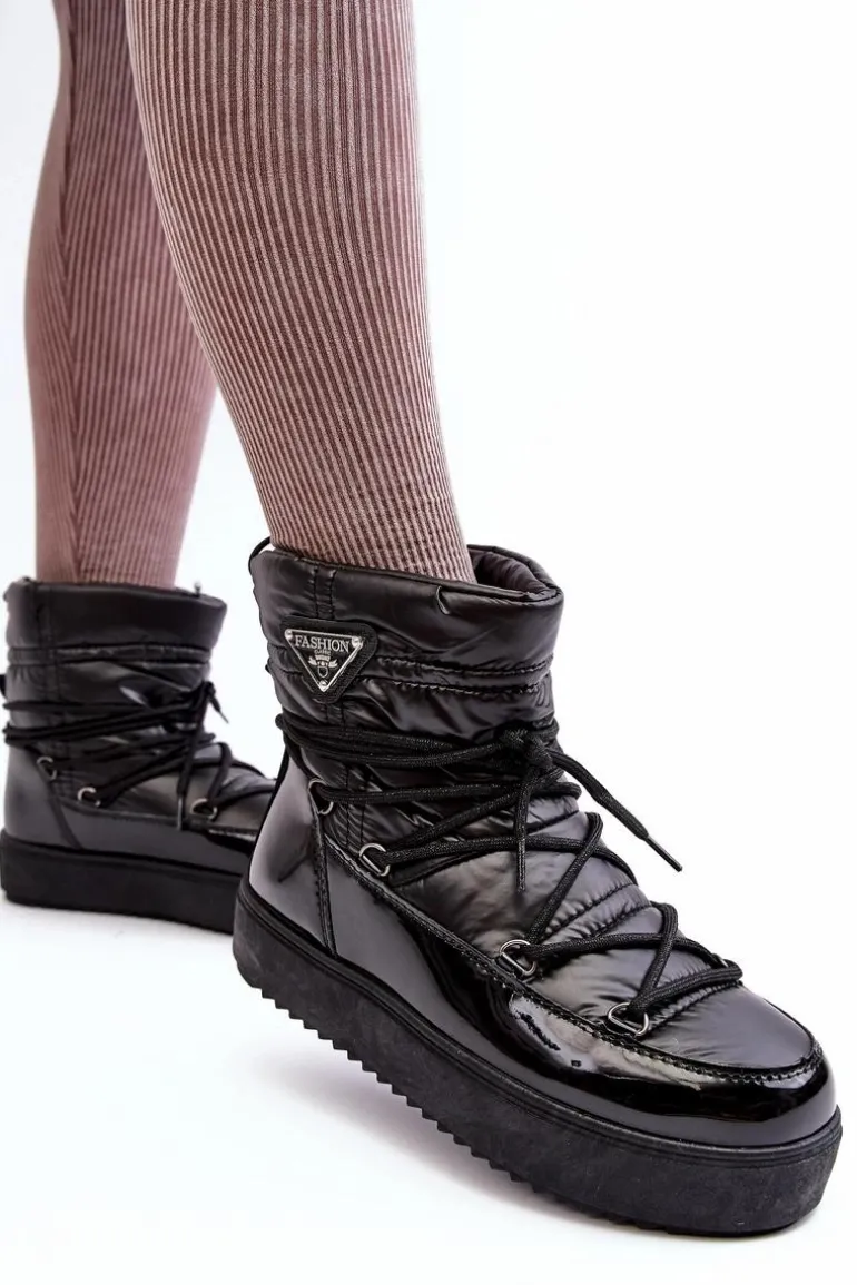 Damskie Śniegowce Na Platformie Z Wiązaniem Czarne Fleure
