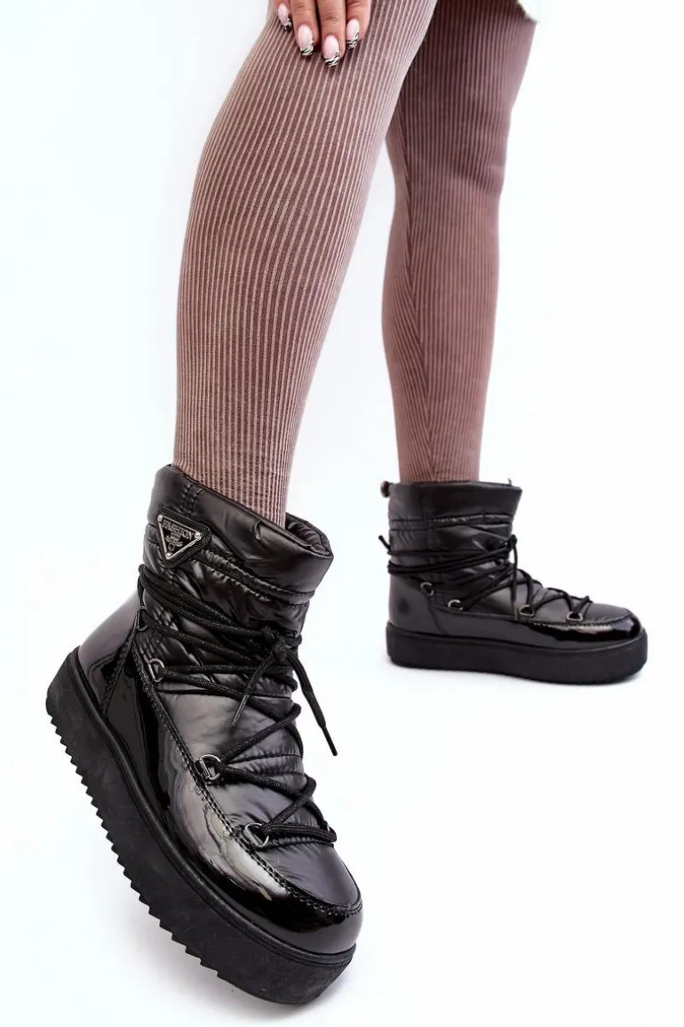 Damskie Śniegowce Na Platformie Z Wiązaniem Czarne Fleure