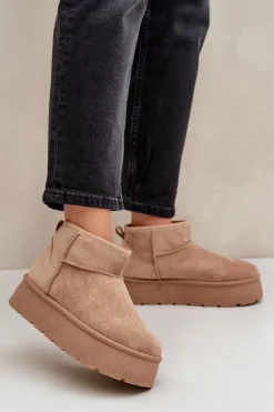 Damskie Śniegowce Na Platformie Ciemnobeżowe Ninala