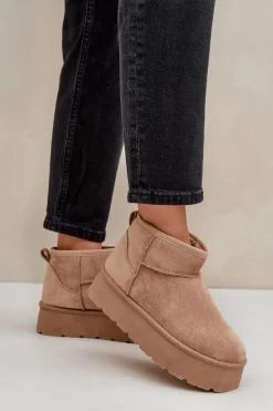 Damskie Śniegowce Na Platformie Ciemnobeżowe Ninala