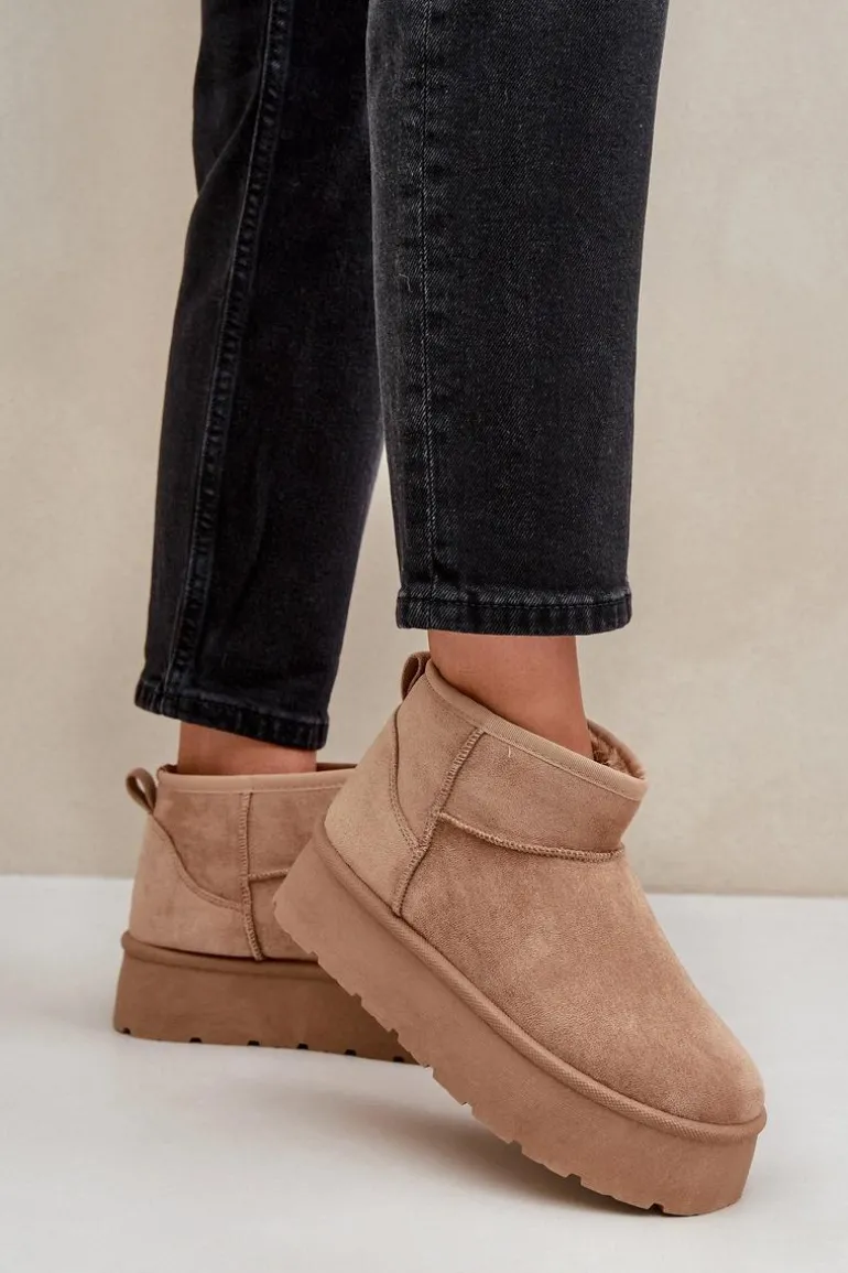 Damskie Śniegowce Na Platformie Ciemnobeżowe Ninala