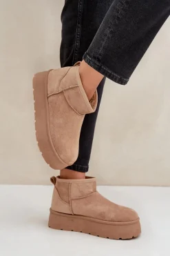 Damskie Śniegowce Na Platformie Ciemnobeżowe Ninala