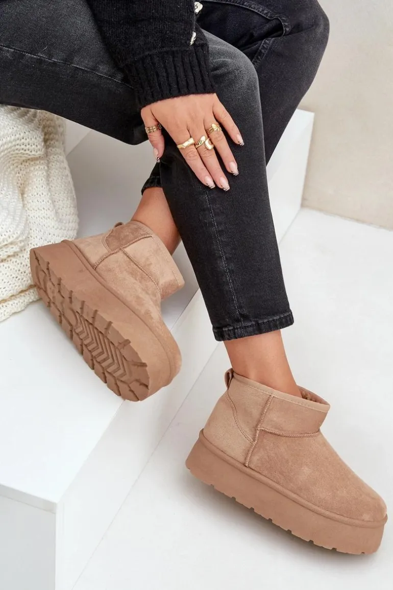 Damskie Śniegowce Na Platformie Ciemnobeżowe Ninala