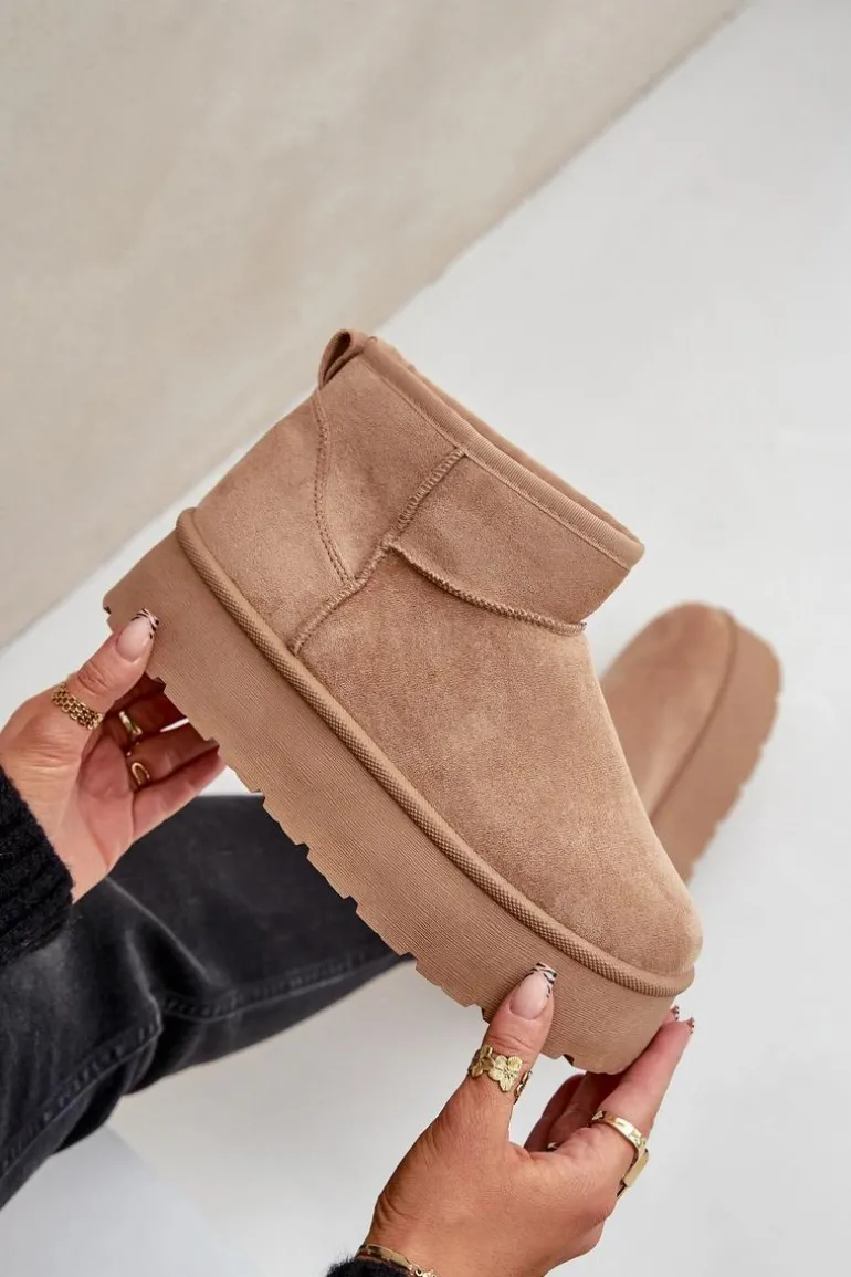 Damskie Śniegowce Na Platformie Ciemnobeżowe Ninala