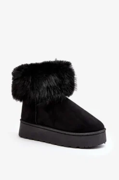 Damskie Śniegowce Na Platformie Z Futerkiem Czarne Mancy
