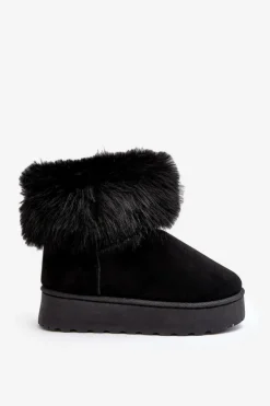 Damskie Śniegowce Na Platformie Z Futerkiem Czarne Mancy