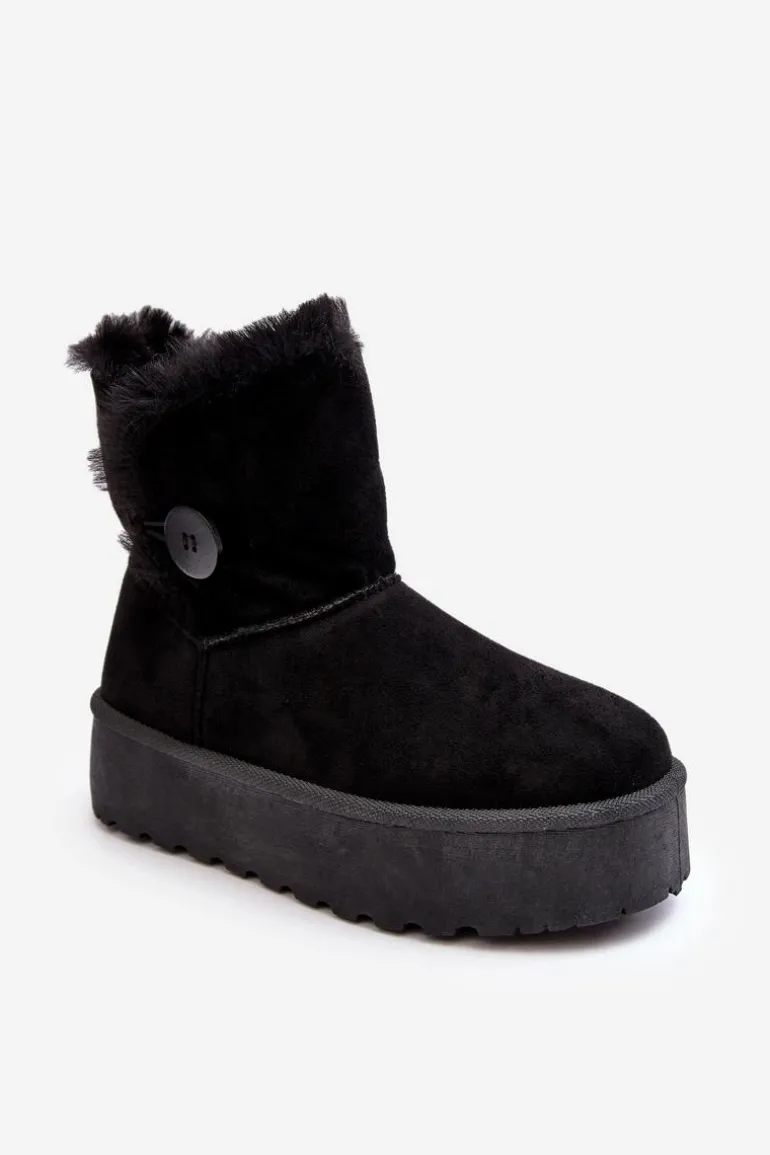 Damskie Śniegowce Na Platformie Z Futerkiem Czarne Wikasem