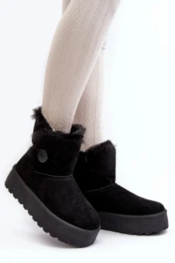 Damskie Śniegowce Na Platformie Z Futerkiem Czarne Wikasem