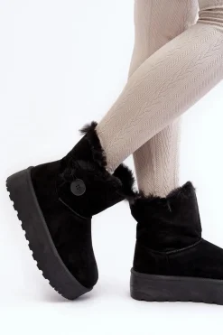 Damskie Śniegowce Na Platformie Z Futerkiem Czarne Wikasem
