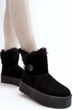 Damskie Śniegowce Na Platformie Z Futerkiem Czarne Wikasem